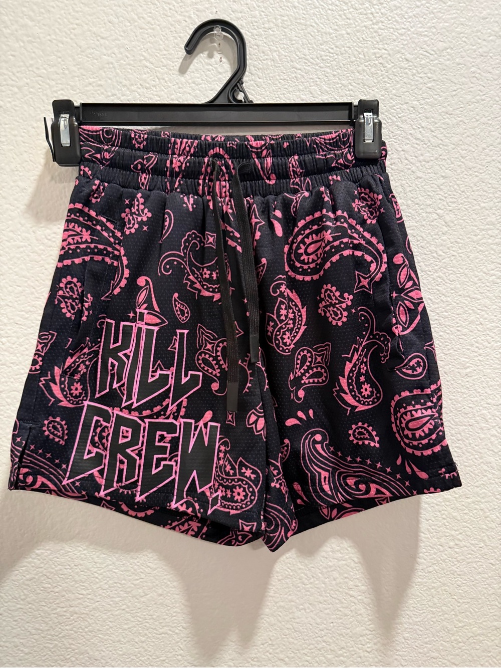 Kill Crew Teens Black and Pink Paisley Athletic Shorts Waist Drawstring